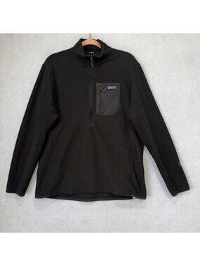Patagonia Pullover Mens Large Black Fleece 1/4 Zip Chest Pocket Outdoor Layer